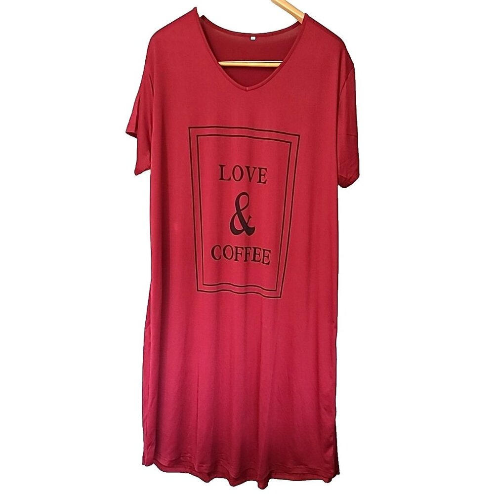 Feremo Womens Nightgown XXL Maroon Short Sleeve Sleep Wear Pajama Coffee